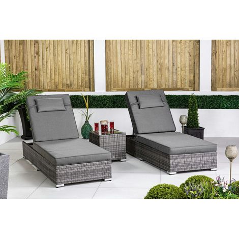 GIARDINO Rattan Sun Lounger x 2 & Table Set - Sunbed Garden Patio Furniture (1/5)