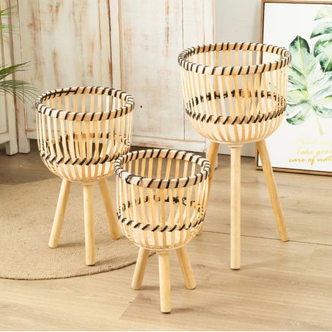 Pots de fleurs tressés, support à fleurs en rotin synthétique, étagère haute sur pied pour salon - Petite taille (2035cm) (1/5)