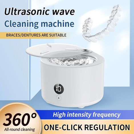 Ultraschall-Zahnspangenreiniger 45 kHz Weißes Ultraschallreinigungsgerät Zahnspangen-Reinigungsset mit Zahnspangenbürste und Pinzette – 150 ml Zahnprothesenbad zur Reinigung von Za (1/5)