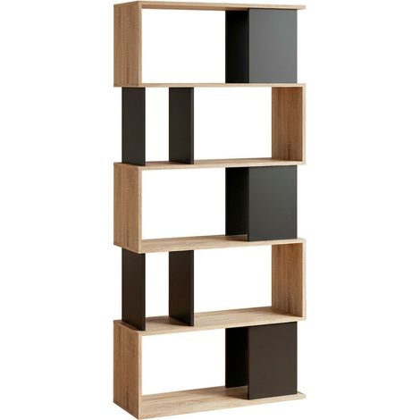 Libreria Moderna a Giorno Con Design Geometrico Asimmetrico Libreria Salvaspazio Silkeborg Ideale Per Soggiorno Studio E Ufficio 80 x 29.5 x 173.5 cm Rovere e Nero (1/5)