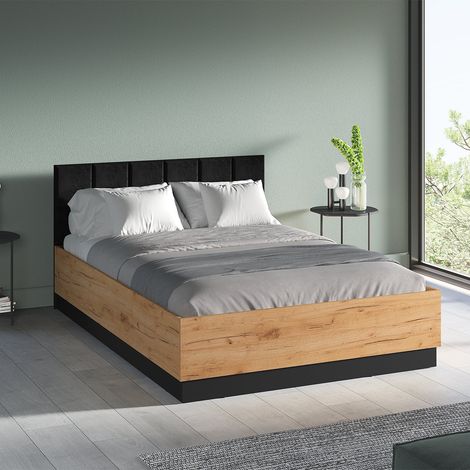 Cama canapé 140x200 con somier Solal Madera y Negro (1/4)
