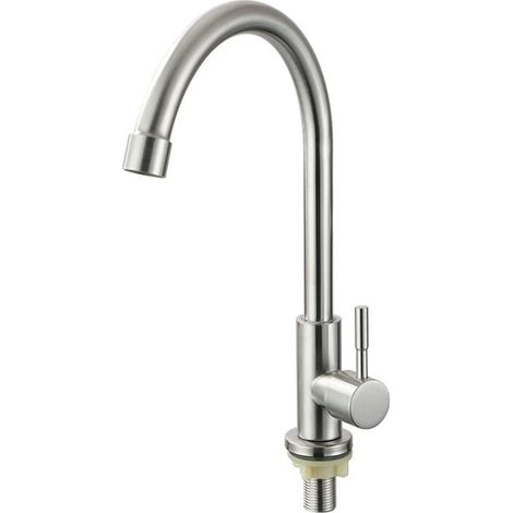 Grifo de cocina de agua fría simple, giratorio 360°, monomando, de acero inoxidable (1/4)