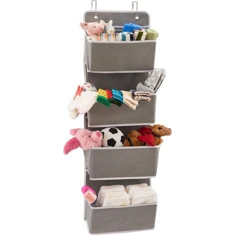 4 Poches Étagère de Rangement Suspendue en Tissu Non-Tissé, Étagère Organisateur Pendre Au-Dessus de la Porte, pour Salle de Bain, Armoire, Penderie, Chambre d’Enfant – Gris (1/5)