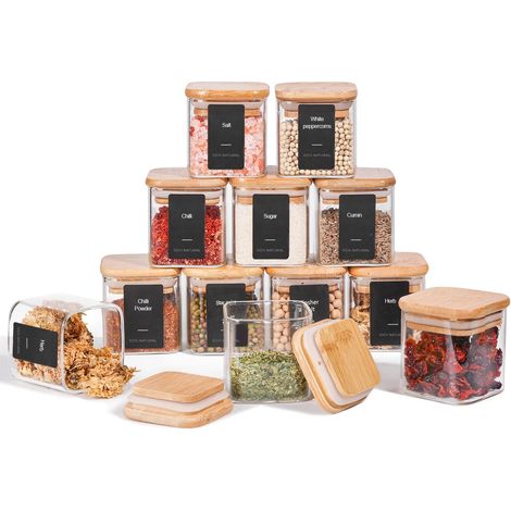 Pots à épices en verre 120 ml, lot de 12 avec couvercles (1/5)