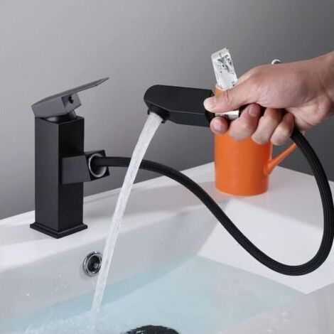 Kaelt - BARKBUSTERSMitigeur Lavabo avec Douchette Extractible – Robinet Salle de Bain Noir, Design Moderne, Hauteur 18 cm