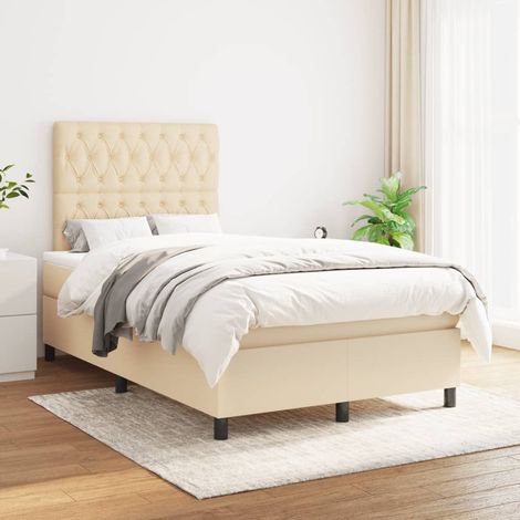 Cama box spring con colchón tela color crema 120x200 cm