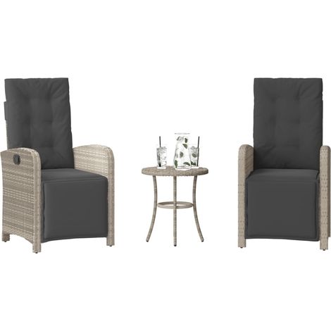 3-tlg. Bistro-Set mit Kissen Hellgrau Poly Rattan (1/5)