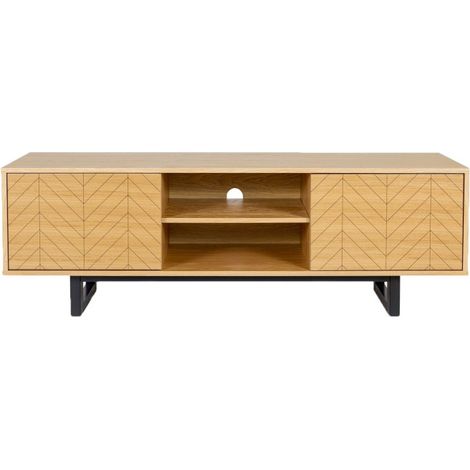 Meuble TV 2 Portes 2 Niches "Camden" 150cm Chêne & Noir (1/5)
