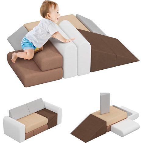 Blocs Mousse Modulables, Parcours Motricité Bébé, Canapé de Jeu Équipement de Jeu Souple, Canapé-lit de Jeu en Mousse pour Tout-petits, Blocs en Mousse pour Grimper et Ramper (1/5)