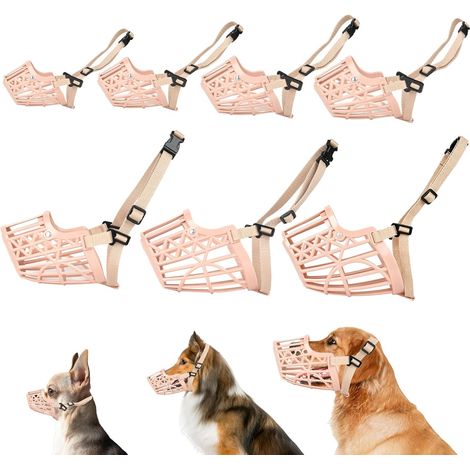 7pcs Plastic Dog Muzzles Anti-Bite Adjustable Dog Training Mask Mesh Cage Breathable Comfortable (1/5)