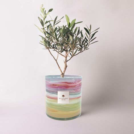 Olivo vaso vetro decorato a mano bomboniera regalo Tramonto H 15 - Multicolore 3