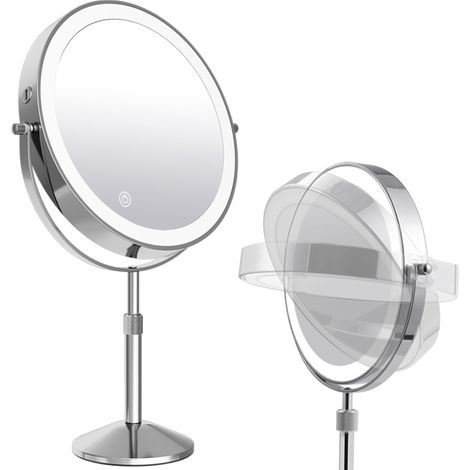 10X Miroir Grossissant Lumineux 20cm, Hauteur Réglable Table Miroir sur Pied Maquillage, Rechargeable Miroir Rasage, 3 Couleurs Lumière,(T840C10X)
