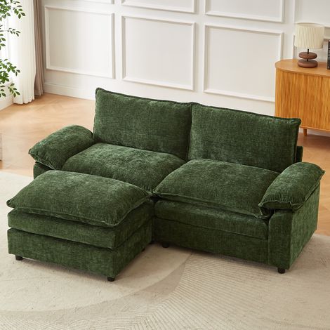 Canapé modulable, canapé modulable en chenille en forme de U, librement configurable, canapé d'angle en L adapté aux salons, appartements et bureaux (2 places en L, vert)