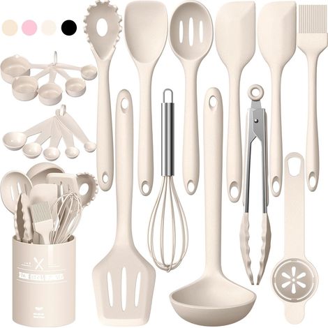 Set d'ustensiles de cuisine en silicone – 22 pièces résistantes à la chaleur avec porte-ustensiles – sains, antiadhésifs et lavables au lave-vaisselle (1/5)