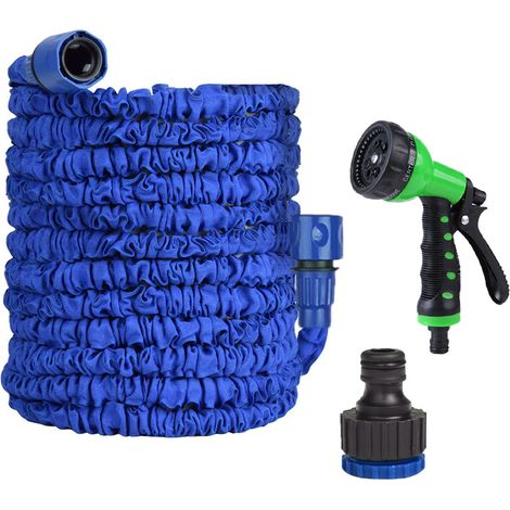 Tubo da giardino estensibile da 7,5 m (25 piedi) - Pistola a grilletto verde e blu, kit completo-lsw (1/3)