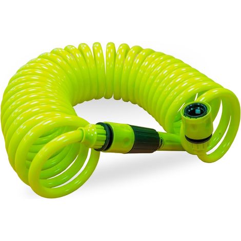 Tuyau d'arrosage en spirale de 3/8" avec accessoires de jardinage ou de nettoyage - Comprend une lance d'irrigation, un adaptateur et 2 raccords - Extensible jusqu'à 7,5 m Vert pistache (1/5)