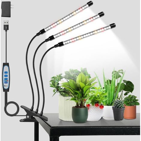 Lampes horticoles pour plantes d'intérieur, LED à spectre complet, blanches, avec minuterie marche/arrêt automatique (3/9/12 h). (1/5)