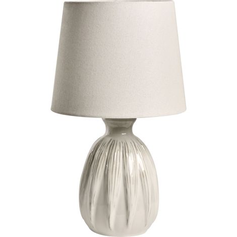Lampe de Table Scandinave Moderne Base en Céramique Abat-jour en Lin Forme Tambour Beige Clair Aguan (1/5)