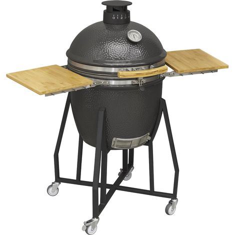 Dellonda DG159 Deluxe 22""(56cm) Ceramic Kamado Style BBQ with Wheeled Stand