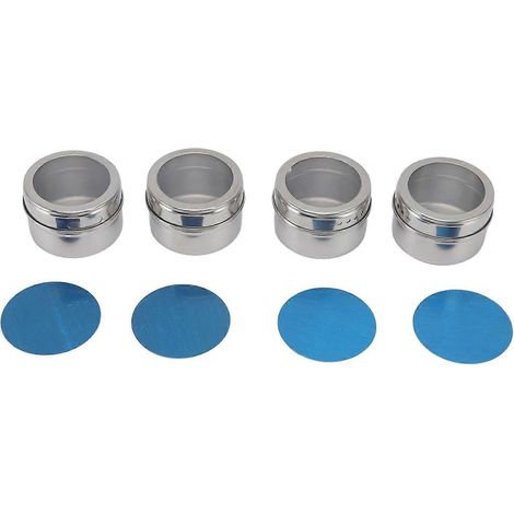 Lot de 4 pots à épices magnétiques en acier inoxydable transparent avec couvercles verseurs et tamis, pour assaisonner vos épices. (1/5)