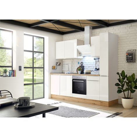 Küche Küchenzeile Küchenblock Marleen Premium 250 cm Weiß Artisan Eiche Respekta (1/5)