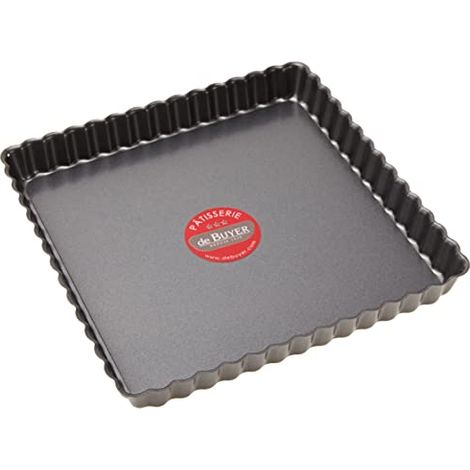 DE BUYER Stampo in Acciaio Antiaderente Torta Quadrata Fondo smontabile 23 cm, Grigio, 23 x 23 x 2.7 cm (1/4)