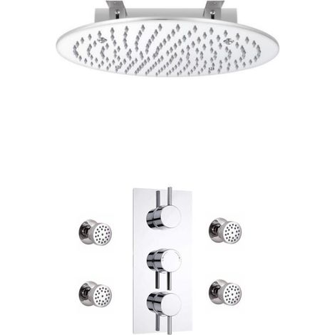 Hudson Reed - Kit de Douche Thermostatique à Encastrer avec Pomme sur Bras Ø40CM - Buses Hydromassantes - Design Rond (1/5)