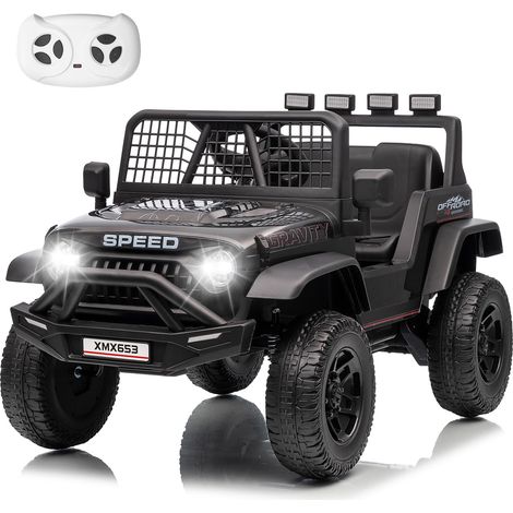 LUNSY - Coche Eléctrico Infantil 12V con Mando a Distancia, Suspensión, 2 Motores, Música y Luces LED para Niños de 3-6 Años, Todo Terreno, Negro (1/5)