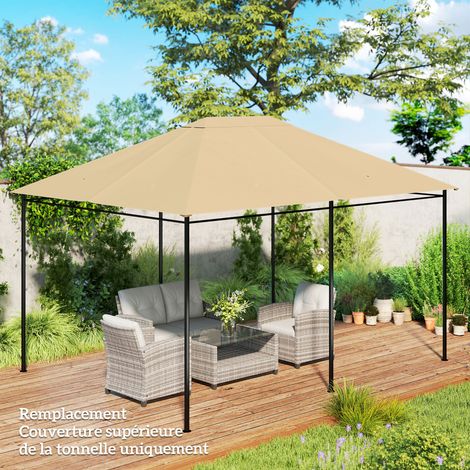 Toile de remplacement pour pavillon tonnelle tissu polyester haute densité 180 g/m² anti-UV 3 x 4 m