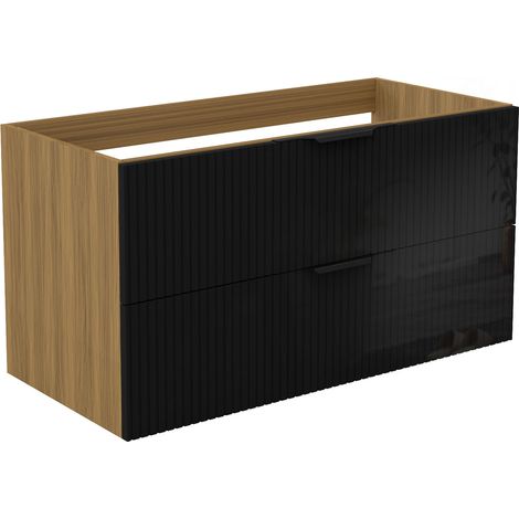 Unterschrank Badmöbel Badschrank Waschbeckenunterschrank 100cm Matt-Nussbaum+Hochglanzschwarz TYP3