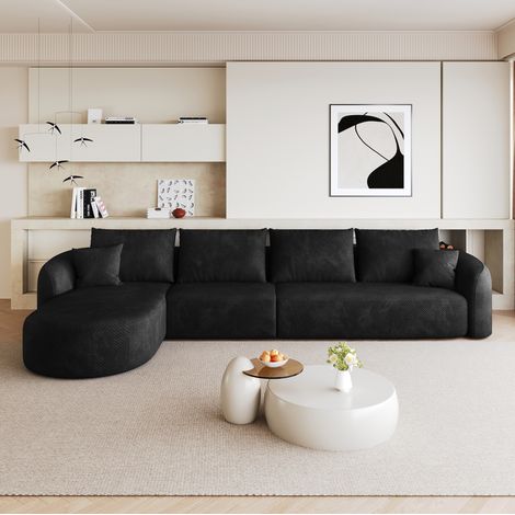 Sofá rinconera modular (336x168x85 cm), sin montaje, tejido suave, color negro (1/5)