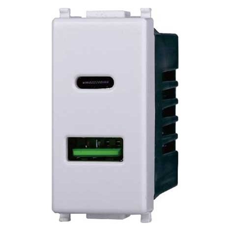Lademodul mit zwei Anschlussbuchse USB Type-A + Type-C Vimar Plana kompatibler 5Vdc 3.1A weiße farbe Ettroit EV3002