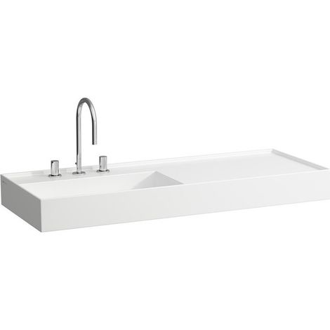 Lavabo KARTELL 1200 x 460 mm, étagère à droite sans trop-plein, sans trou pour robinet blanc LCC LAUFEN