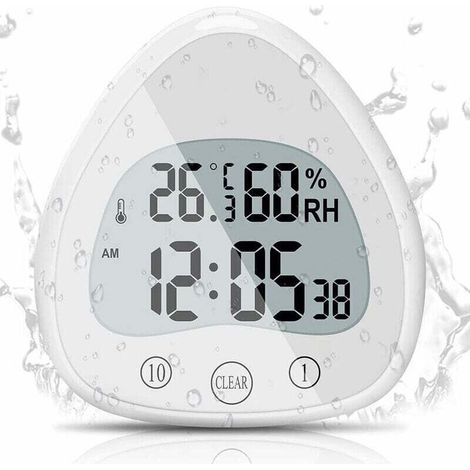 Bathroom Clock, Waterproof LCD Digital Touch Screen Shower Alarm Clock, Waterproof Timer, Thermometer, Portable Clock with Suction Cup for Cooking, Studying (1/4)