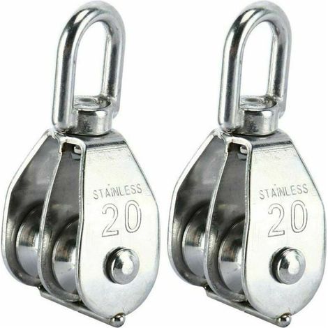 Online Store - Lot de 2 blocs de poulie double en acier inoxydable 304 avec crochet pivotant à double poulie (M20) (1/5)