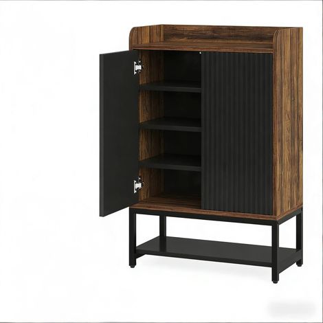 Mobile portascarpe da ingresso 5 ripiani, nero e marrone rustico, 73 x 35 x 105,5 cm (1/5)