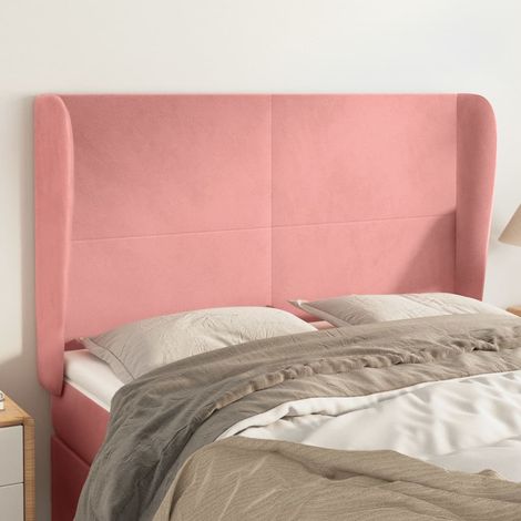 Tête de lit avec oreilles Style Classique Armoire de lit - Rose 147x23x118/128 cm Velours BV634344 - BonneVie (1/5)