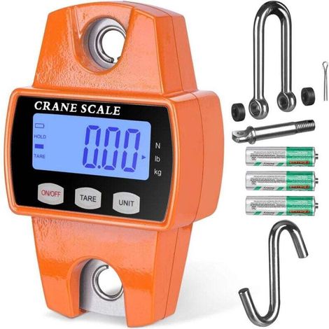 [MAI UTILIZZATO]Bilancia digitale a sospensione con portata fino a 300 kg e corpo in alluminio pressofuso mini bilancia portatile con gancio, portata fino a 300 kg, ideale per agricoltura, caccia, pes (1/4)