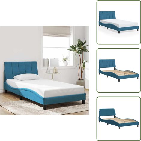 Cuscino testiera - vidaXL Giroletto senza Materasso Hanko Blu 100x200 cm in Velluto - Velluto