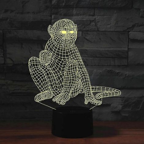 Lampe de table/bureau LED singe 3D, 7 couleurs changeantes, télécommande, décoration, cadeau d'anniversaire ou de Noël, jouet pour enfants