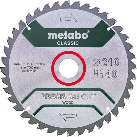 METABO Sägeblatt "precision cut wood - classic", 216x2,4/1,8x30 Z40 WZ 5°neg /B (628652000)