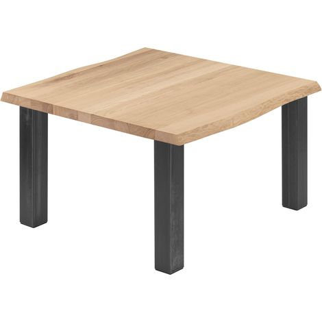 LAMO Manufaktur Esstisch Küchentisch, mit Baumkante 60x60x47 cm (AxBxH), Classic, Natur / Rohstahl mit Klarlack, LKB-01-A-002-0000Cl (1/5)