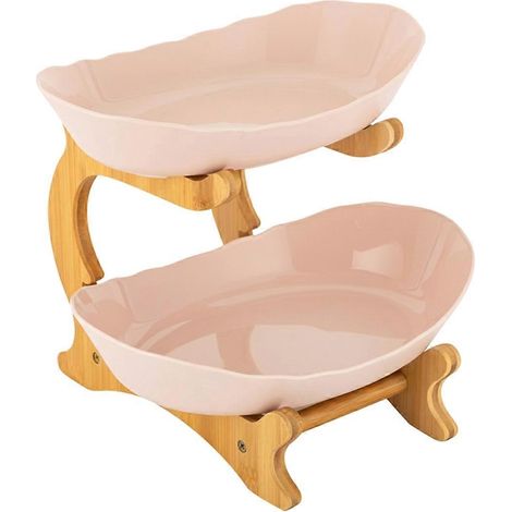 Corbeille à fruits beige à 2 niveaux, présentoir à fruits, plateau de service pour dîners, tables à manger, mariages (1/5)