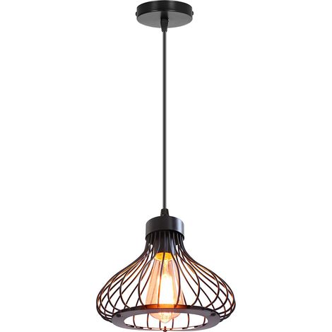 Suspension Luminaire Industrielle Lustre Plafonnier Abat-jour en Métal en Forme de Cage Vintage Lampe pour Cuisine Salle à Manger Salon Chambre Bar Couloir Restaurant, 23cm, Noir (1 lumière) (1/5)