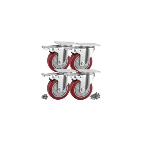 Rueda giratoria con freno de 100 mm - Soporta hasta 650 kg - Juego de 4 ruedas (16 tornillos incluidos) - Crezuo (1/4)