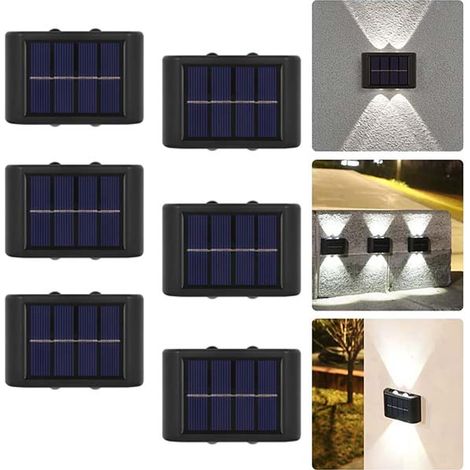 6 Pack Lampe éclairage d'escalier Murale Extérieur - 4 LED, Projecteur Up/Down, Éclairage Jardin, Lèche-mur, Lumière blanche, Solaire, Étanche (1/5)