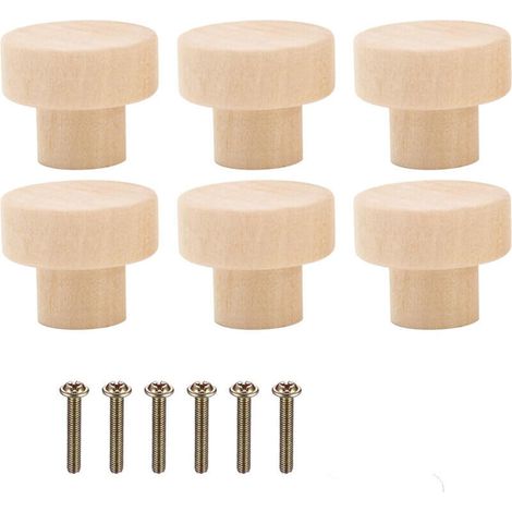Juego de 6 tiradores de madera para muebles, pomos redondos de 30 x 25 mm para puertas y cajones de cocina, con tornillos para armarios -Crezuo