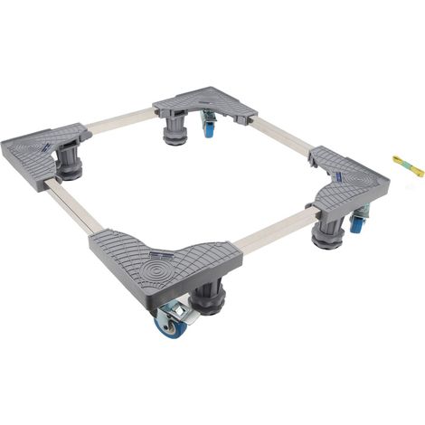 Support de réfrigérateur réglable, support de machine à laver réglable, chariot de déménagement réglable avec 4 pieds et 4 roues simples avec frein, gris