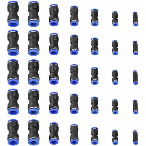 Connettore pneumatico, 35 pezzi connettori pneumatici rapidi dritti in plastica blu raccordi pneumatici per tubi con connettore rapido OD 4/6/8/10/12/14/16 mm (1/4)