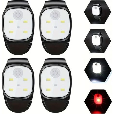 4 Pièces Lampe à Pince LED, Réfléchissants Lampe à Pince Rechargeable USB, 4 Modes D'Éclairage, Mini Lampe Frontale pour La Course en Plein Air, Le Jogging, la Pêche (1/5)
